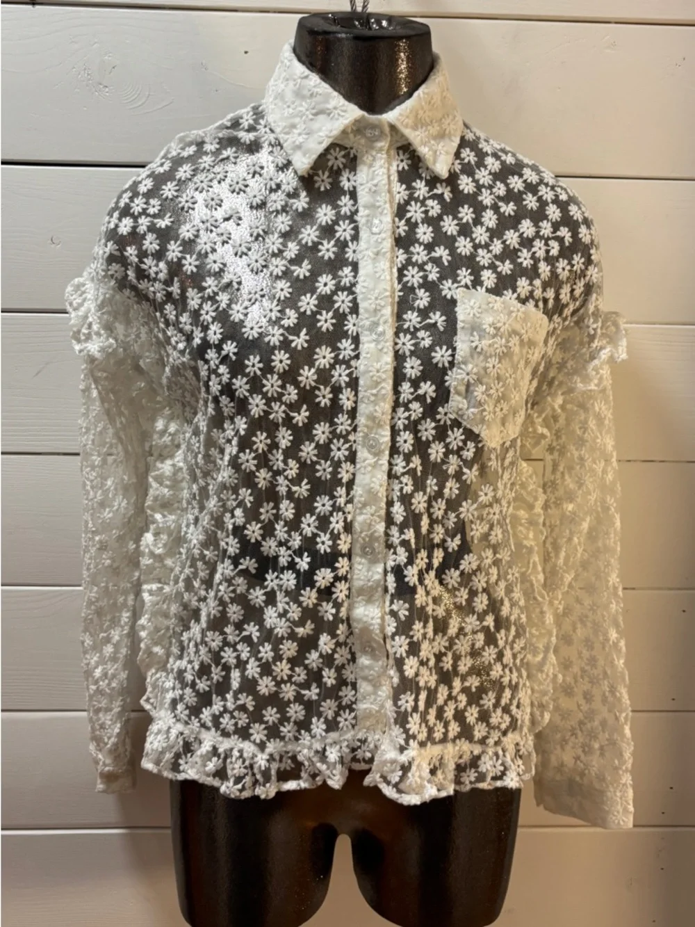 SISTER JANE White Floral Lace Blouse Size S - Picture 5 of 12